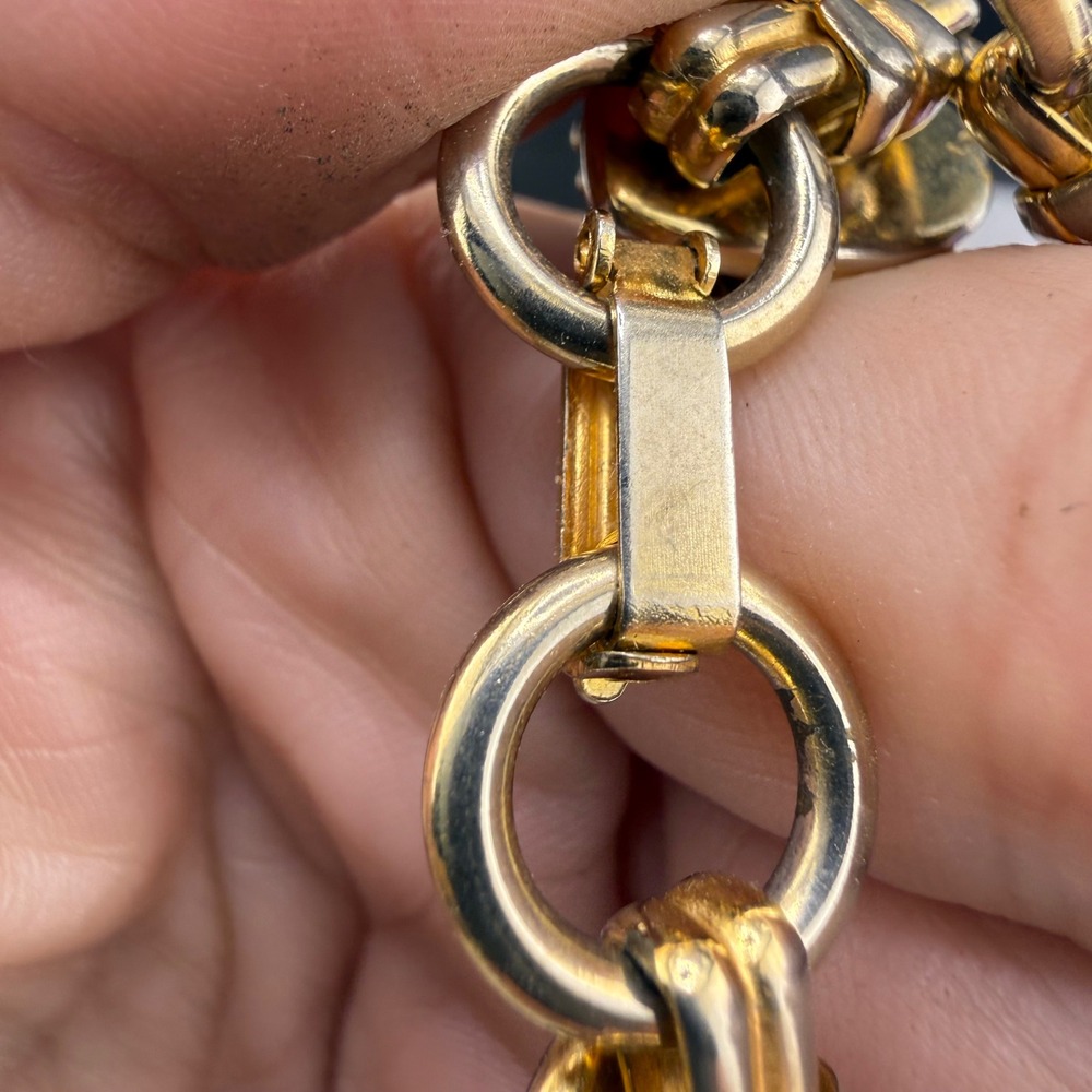 Vintage Heart Link Bracelet Gold Red Green 7.5in - Picture 7 of 9